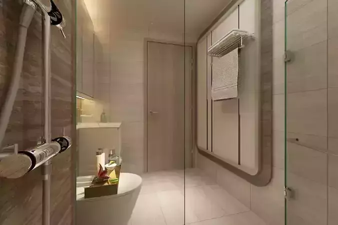 Bedroom modern bathroom design with glass shower stall