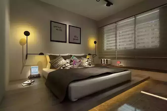 Bedroom with bed and lamps
