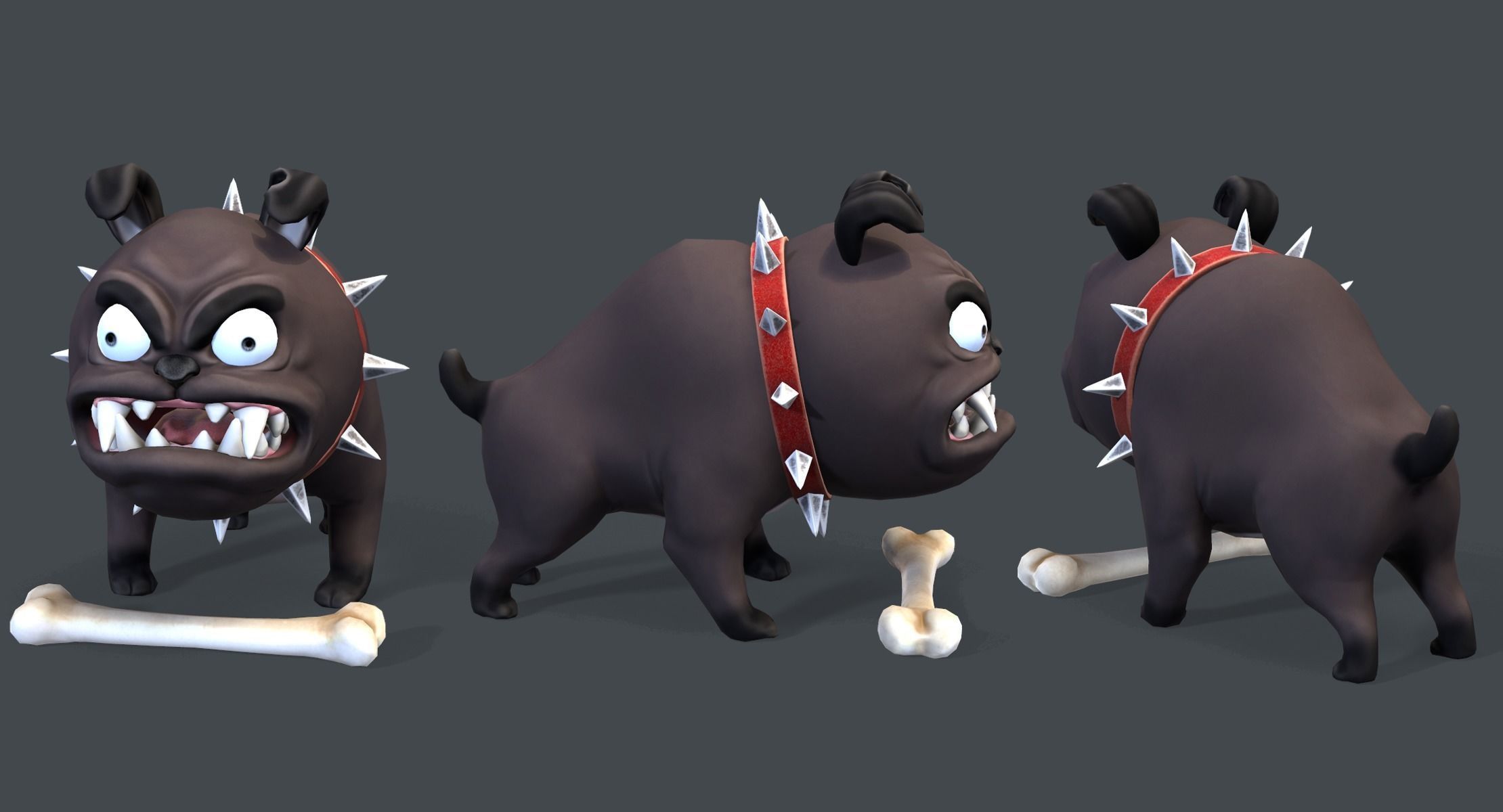 Cartoon Dog with Bone Low-poly 3D model_2