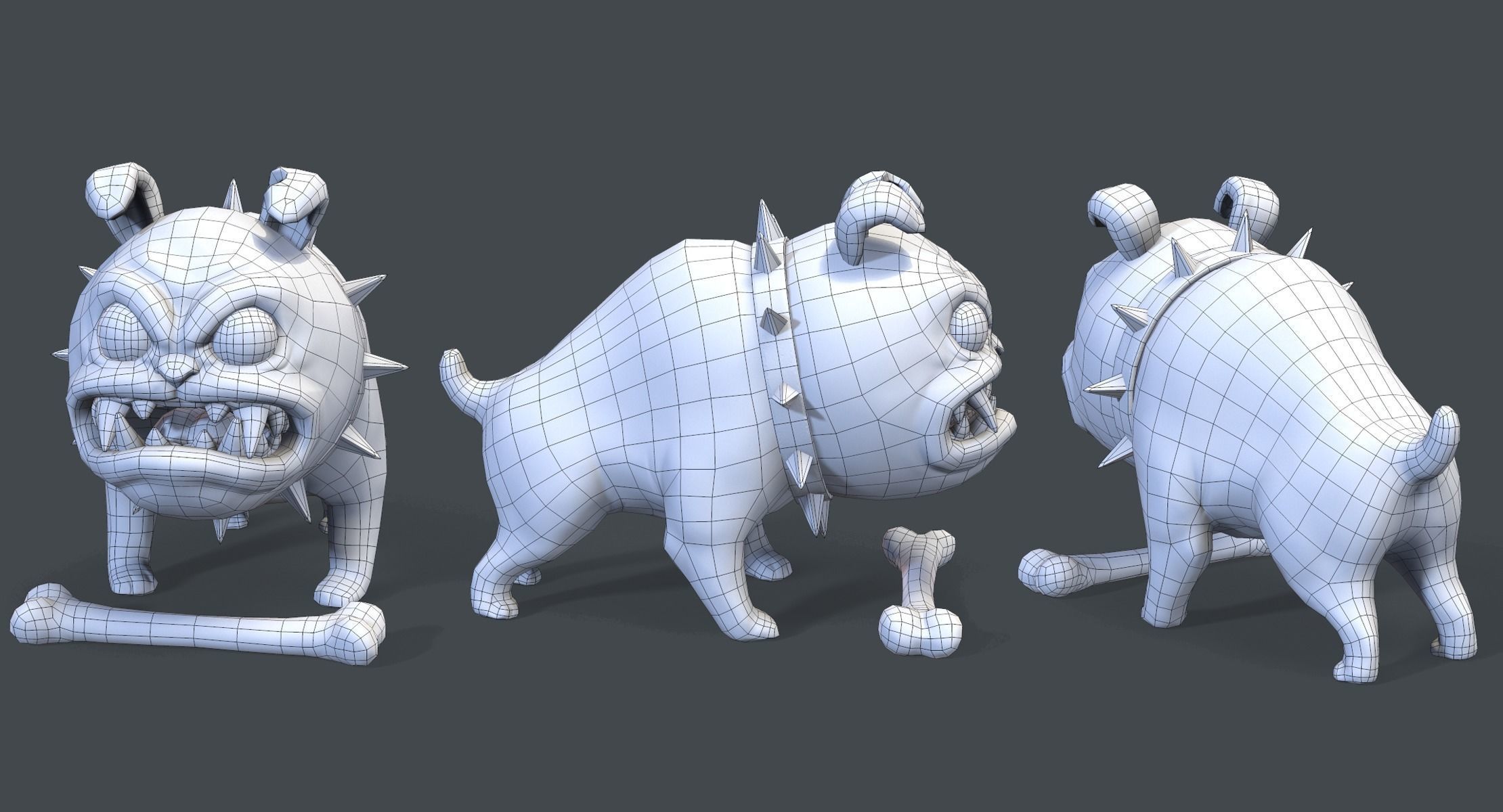 Cartoon Dog with Bone Low-poly 3D model_3