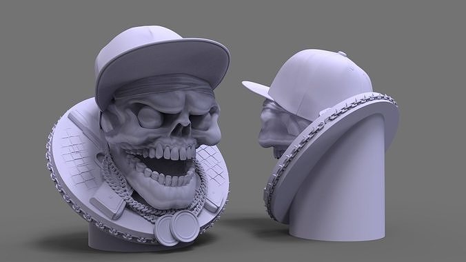 skull with baseball cap Free 3D print model