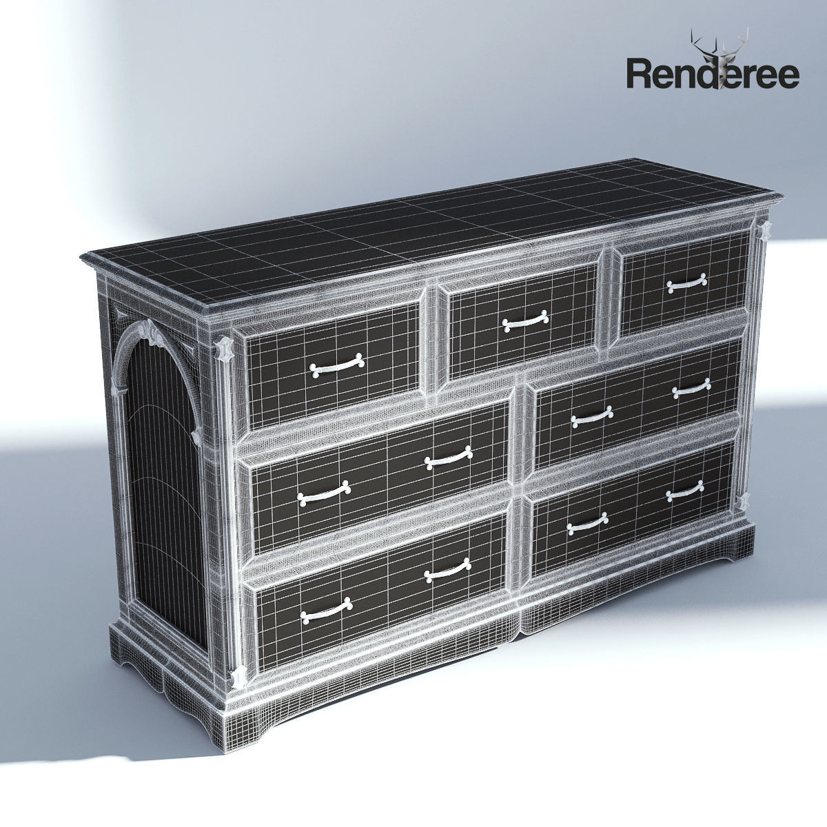 Victorian Dresser Old Natural 3D model_5