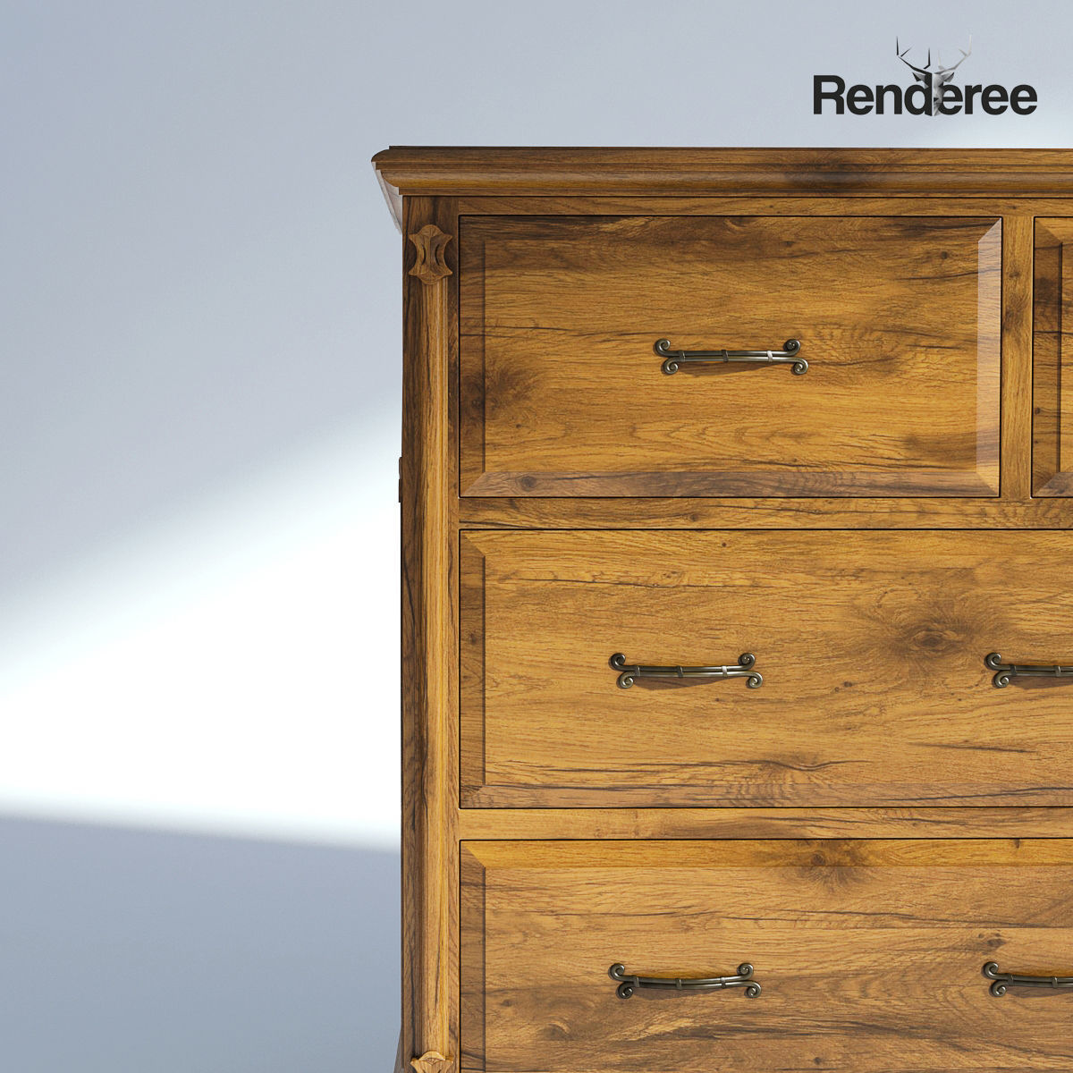 Victorian Dresser Old Natural 3D model_4
