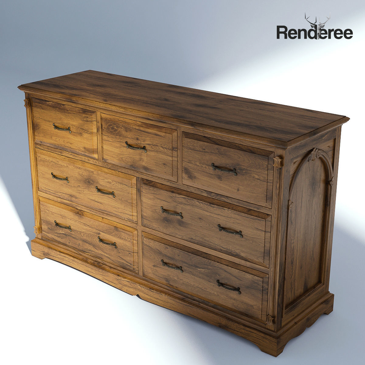 Victorian Dresser Old Natural 3D model_2