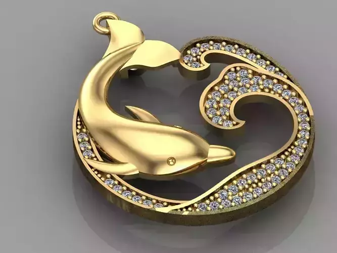  GC GOLD   H048- DOLPHIN  Diamond Gold necklace