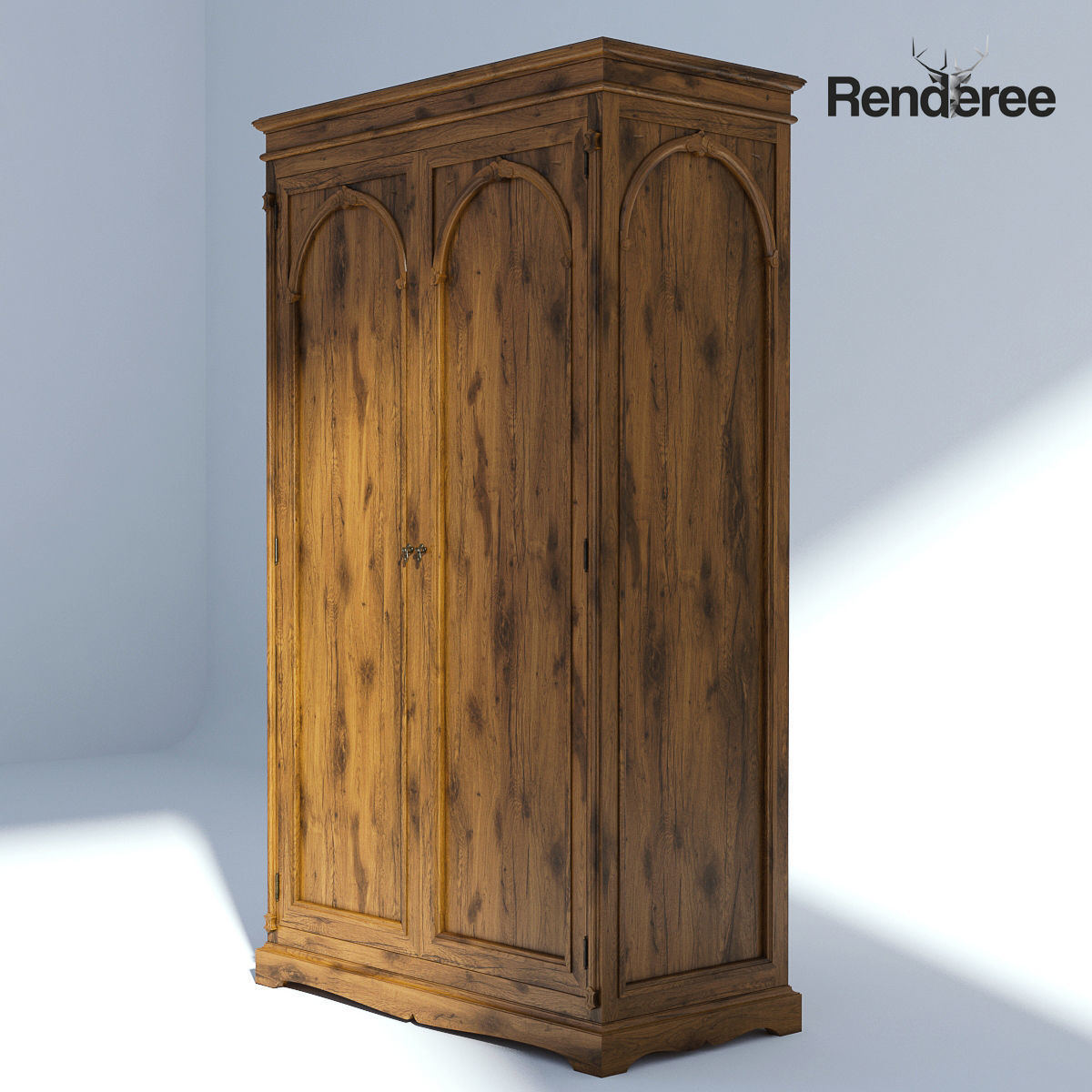 Victorian Wardrobe Old Natural 3D model_2