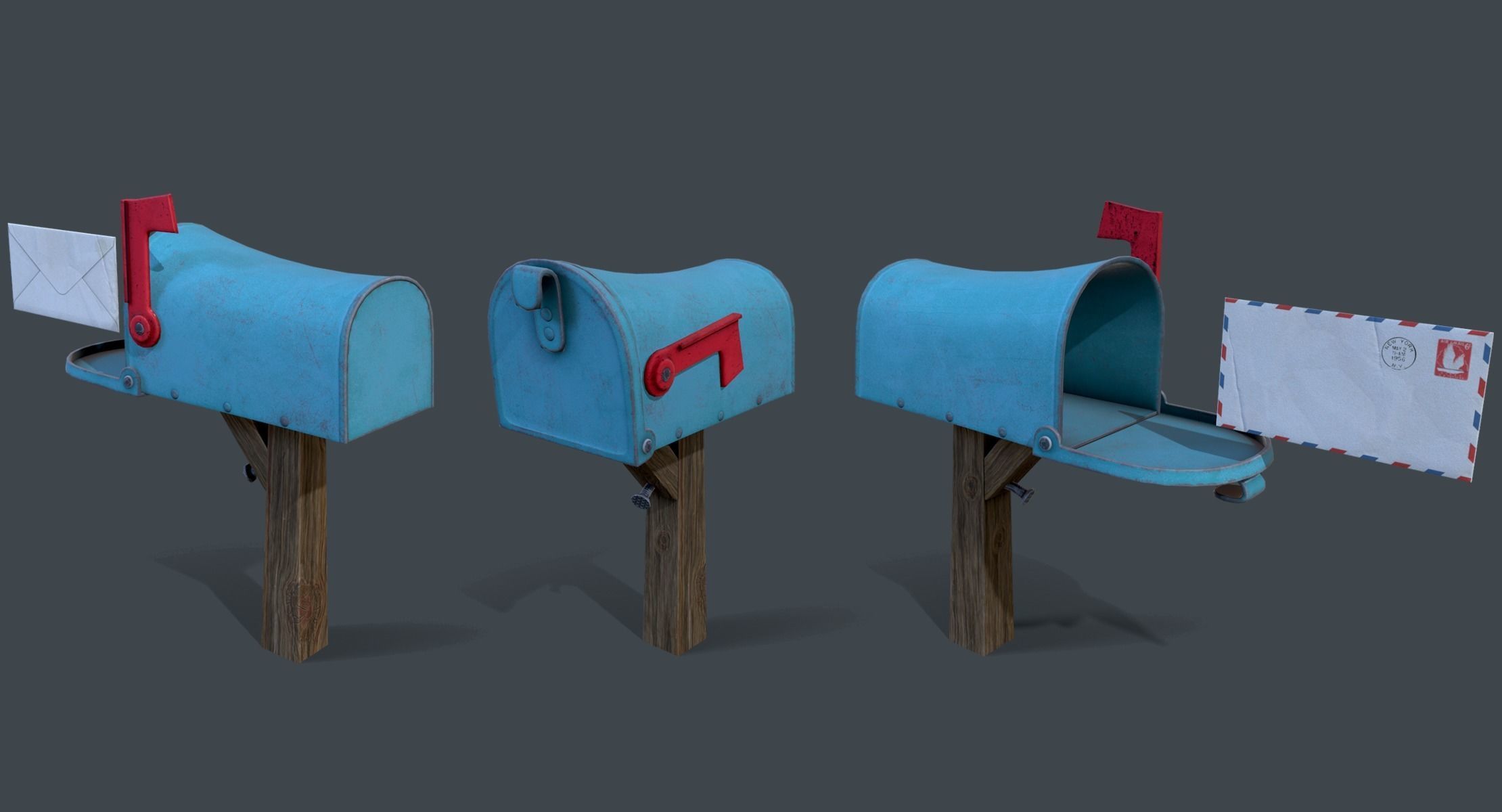Stylized Mailbox Low-poly 3D model_2