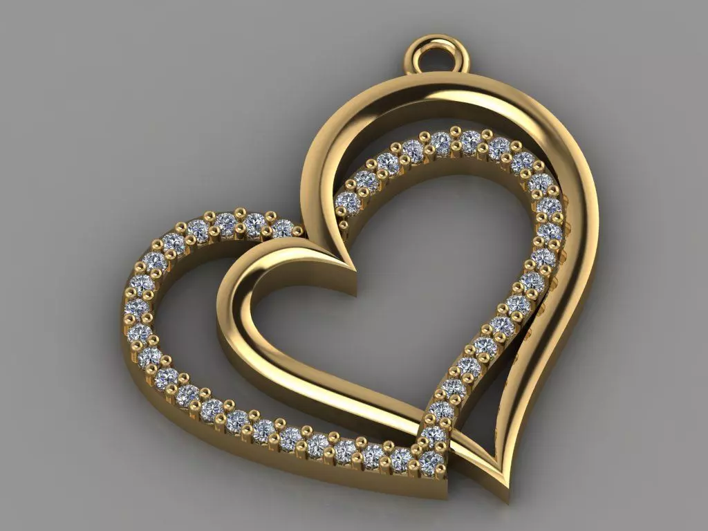 GC GOLD  H052- Heart  Diamond Gold necklace 3D print model_0