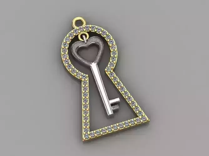  GC GOLD  H053- key Diamond Gold necklace