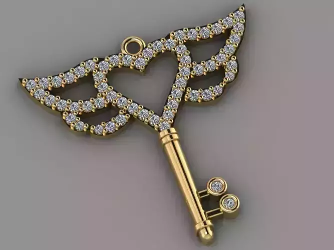 GC GOLD H054- key Diamond Gold necklace
