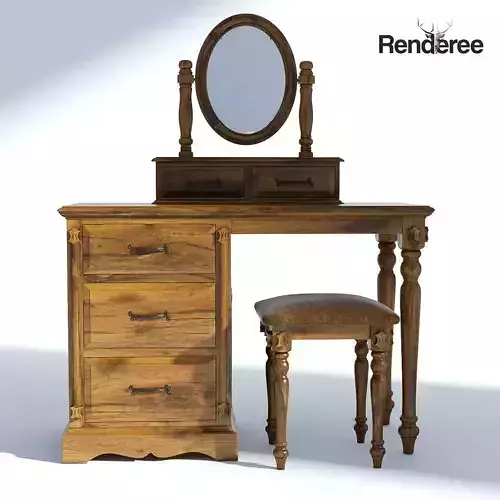 Victorian Old Natural Set- Desk Mirror Stool 