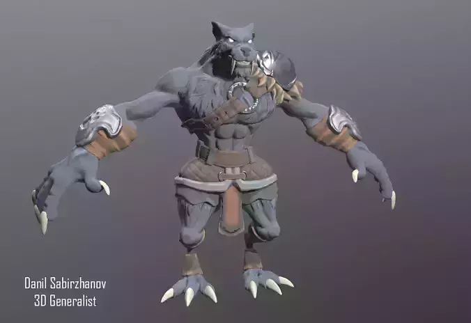 Werewolf humanoid creature Low-poly 3D model