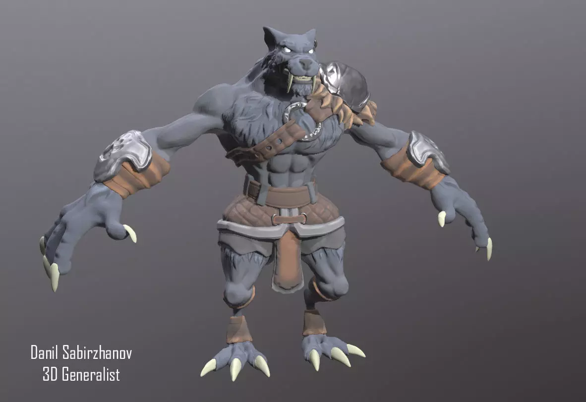 Werewolf humanoid creature Low-poly 3D model