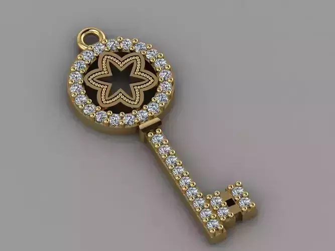 GC GOLD H055- key Diamond Gold necklace
