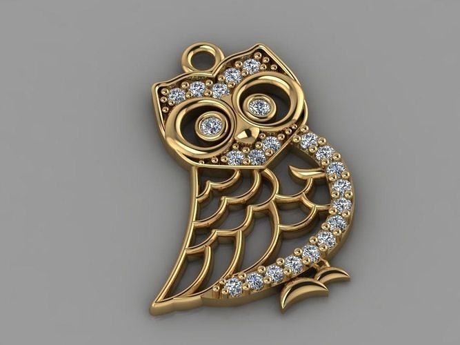 GC GOLD H059- owl Diamond Gold necklace 3D print model