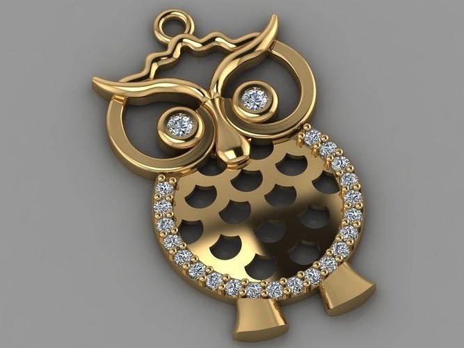 GC GOLD H060- owl Diamond Gold necklace 3D print model