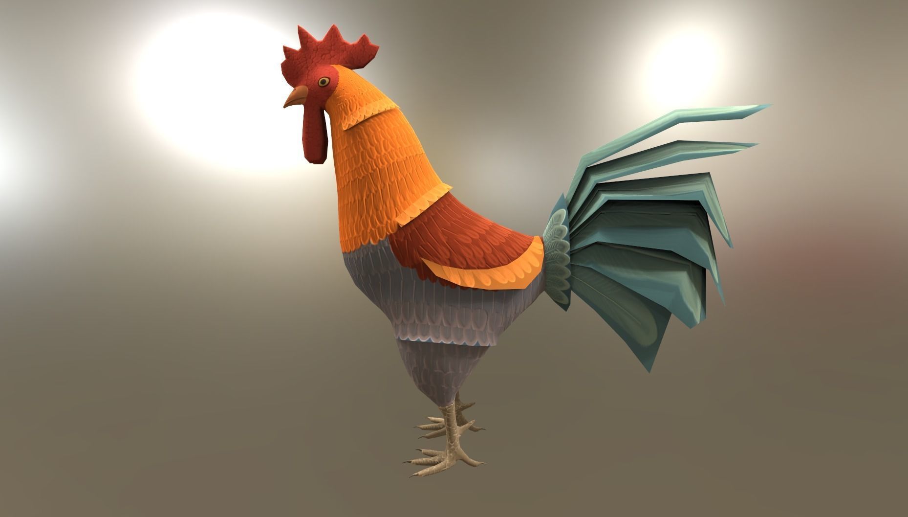Rooster Low-poly 3D model_5