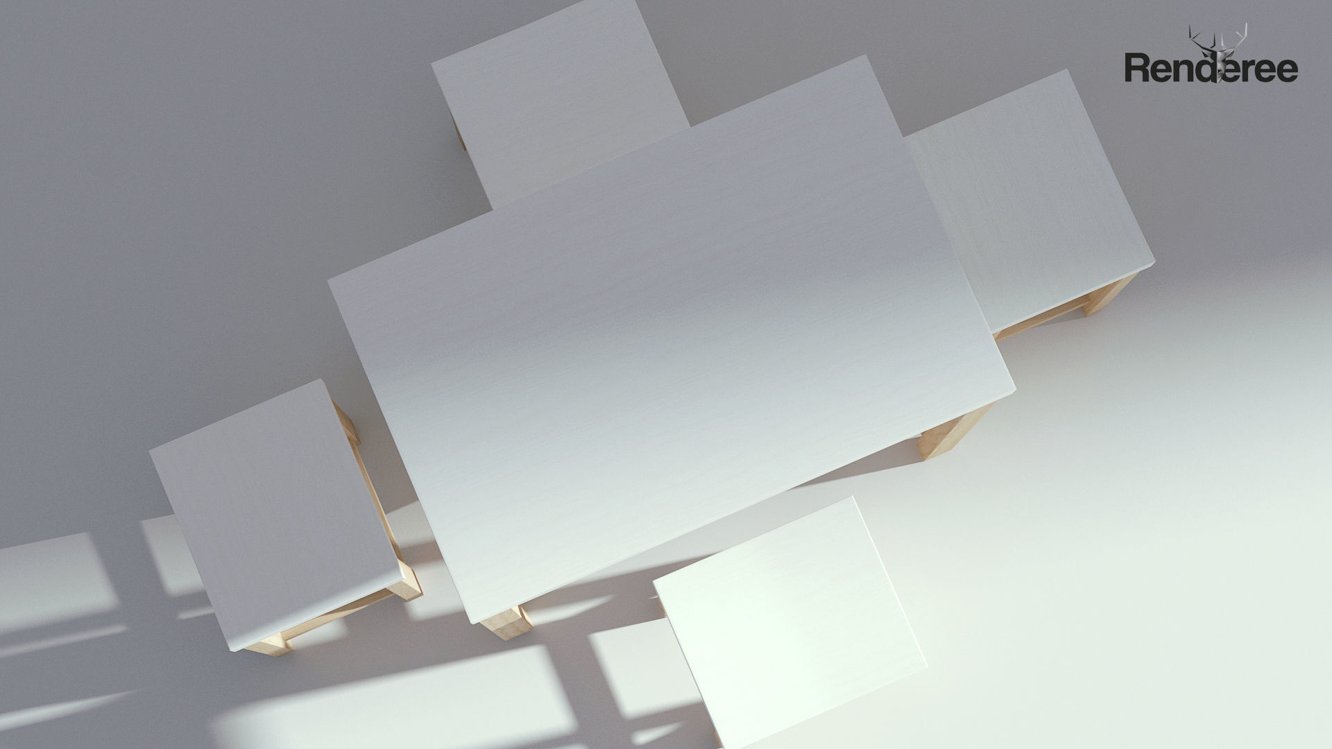 Wooden Table with seatings 3D model_3