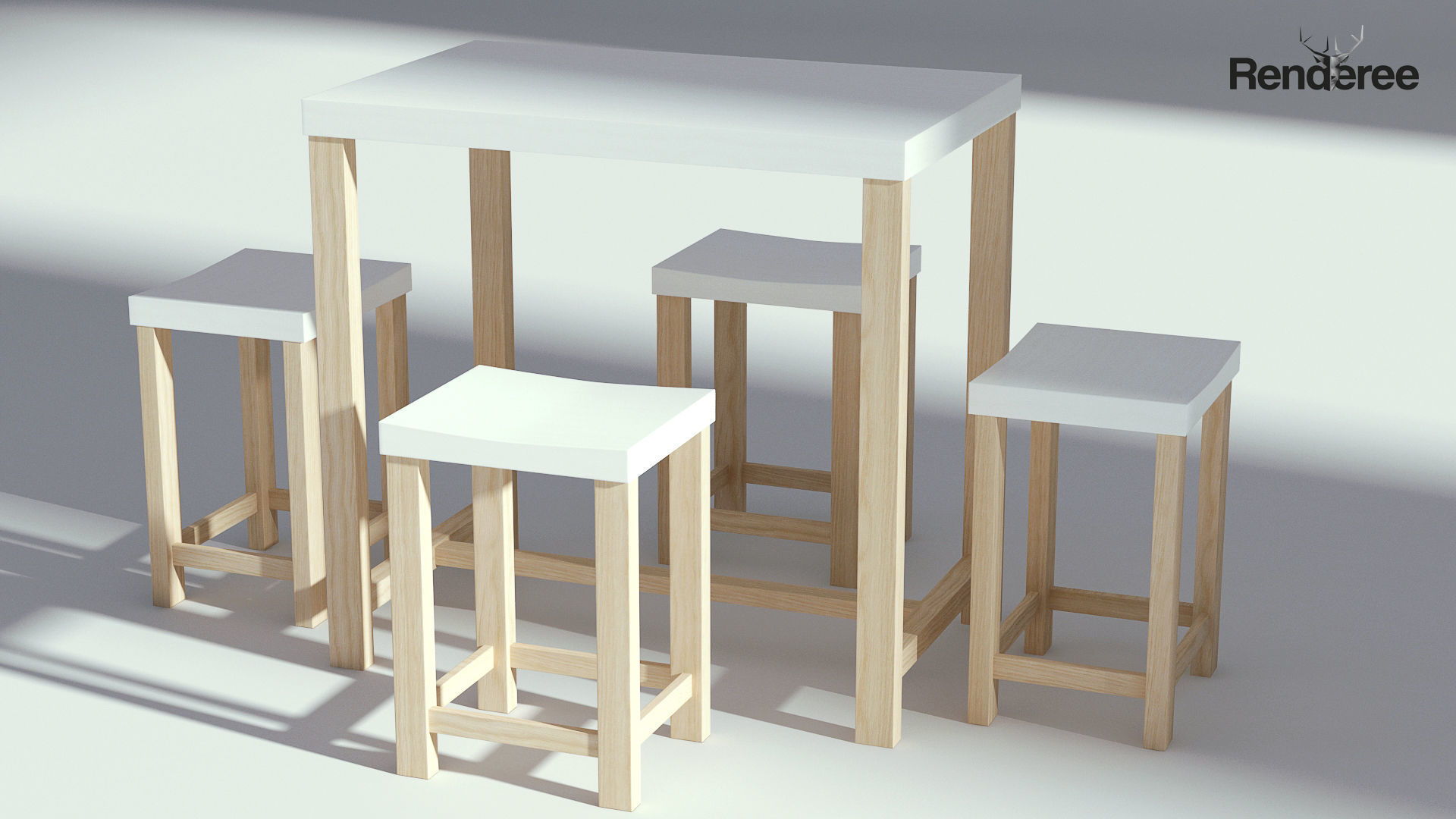 Wooden Table with seatings 3D model_2