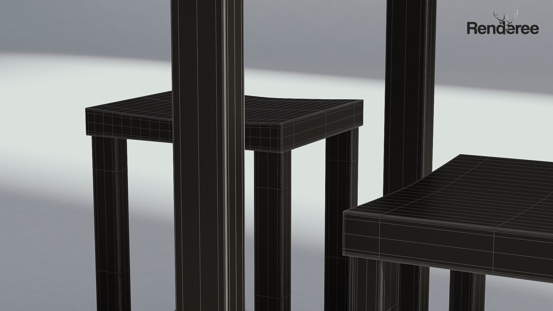 Wooden Table with seatings 3D model_6