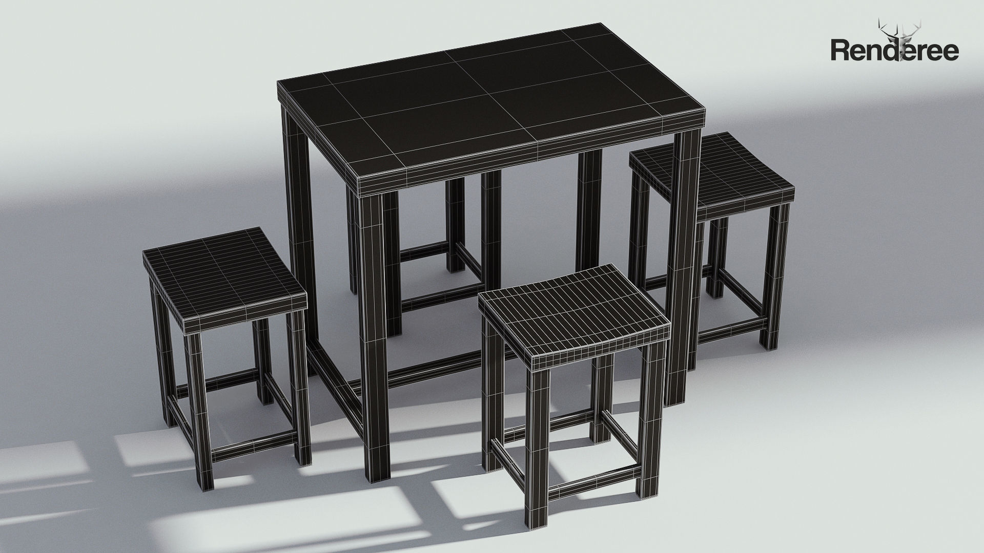 Wooden Table with seatings 3D model_7
