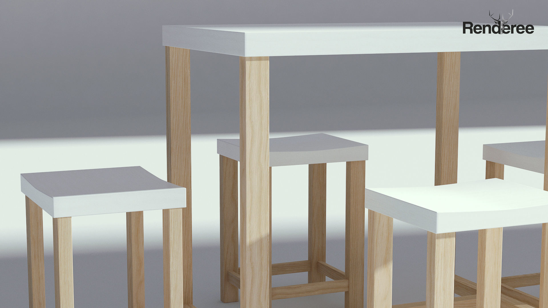 Wooden Table with seatings 3D model_4