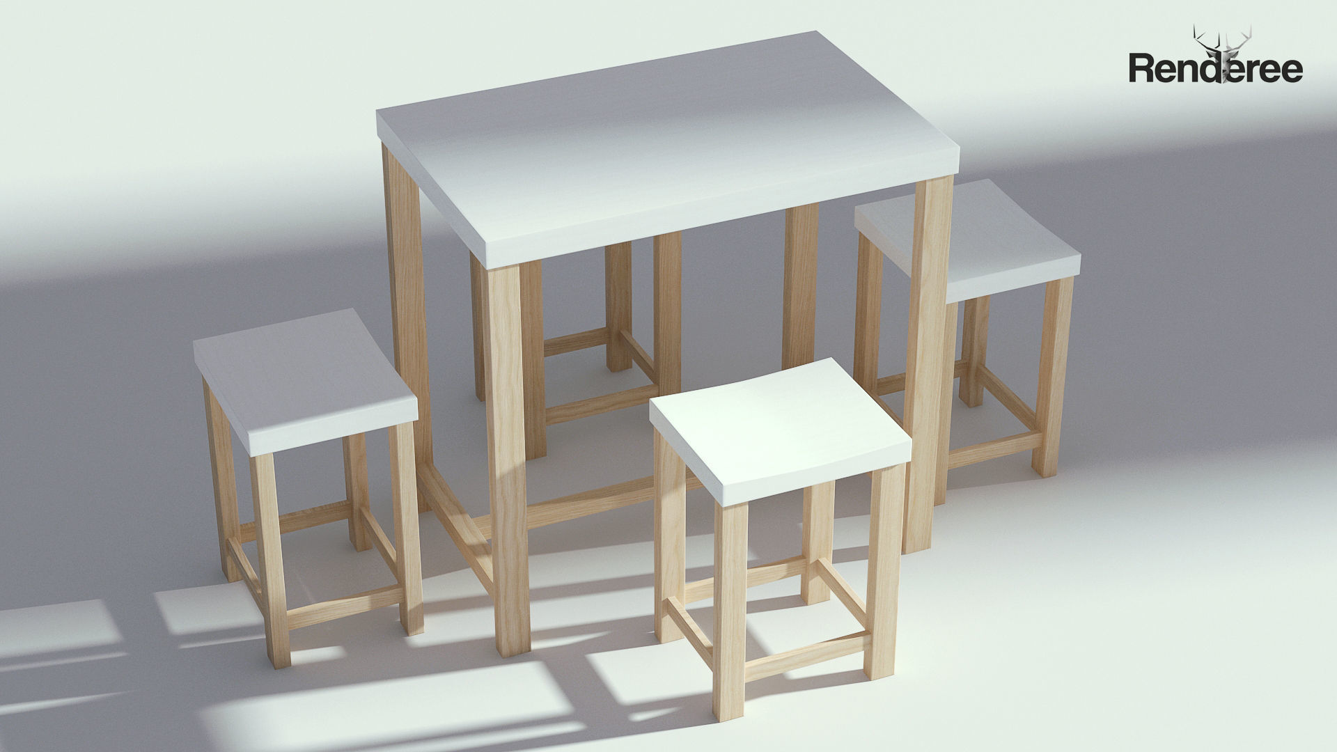 Wooden Table with seatings 3D model_1