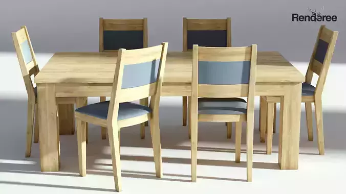 Wooden Natural Dining Set - 6 Chairs and Table
