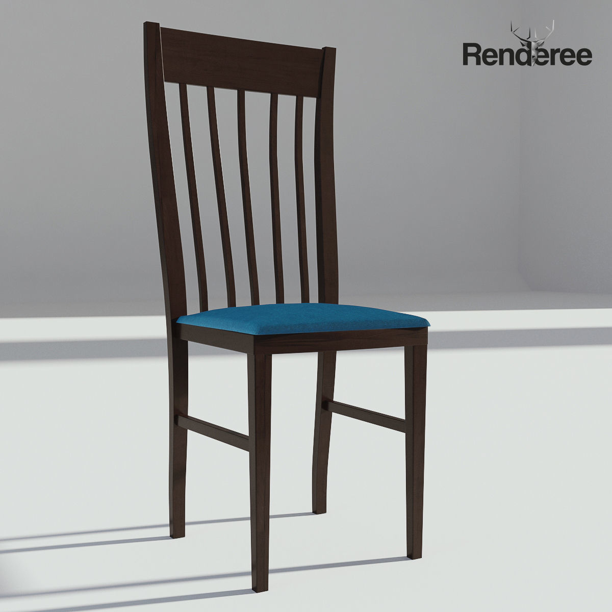Dark Wooden Dining Set - 6 Chairs and Table 3D model_9