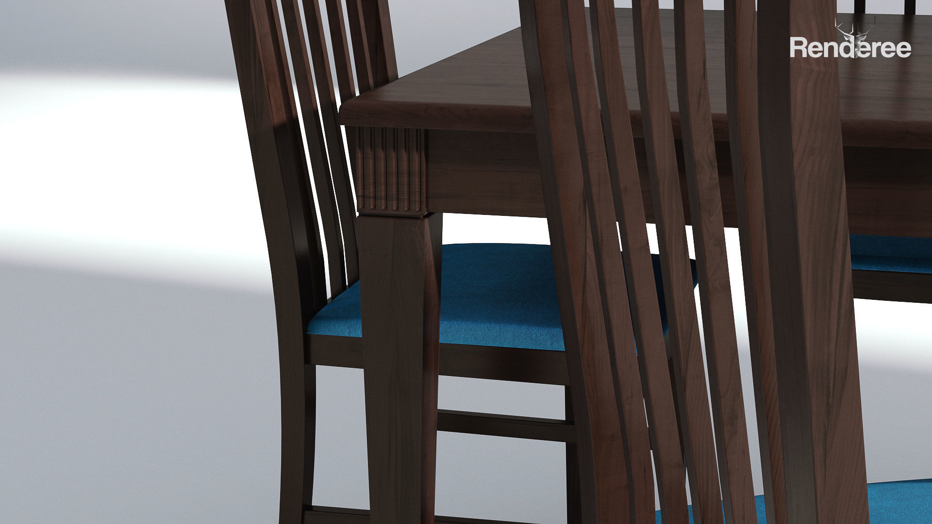 Dark Wooden Dining Set - 6 Chairs and Table 3D model_4