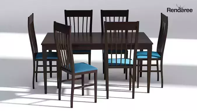 Dark Wooden Dining Set - 6 Chairs and Table