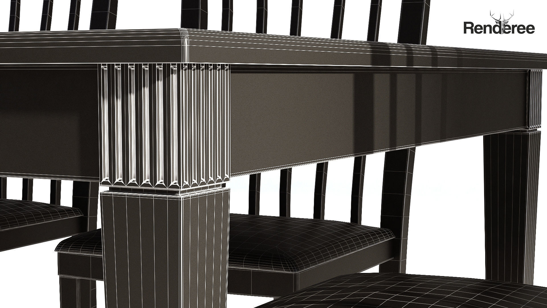Dark Wooden Dining Set - 6 Chairs and Table 3D model_6