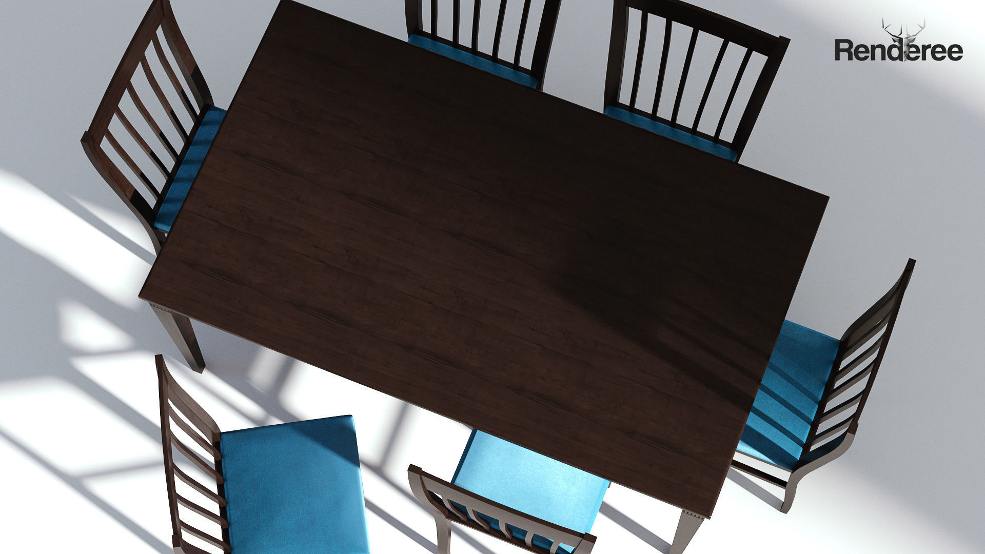 Dark Wooden Dining Set - 6 Chairs and Table 3D model_3