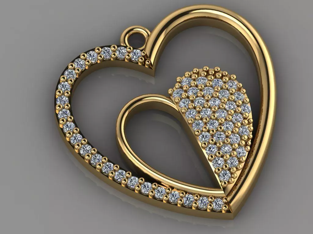 GC GOLD H074- Heart Diamond Gold necklace 3D print model_0