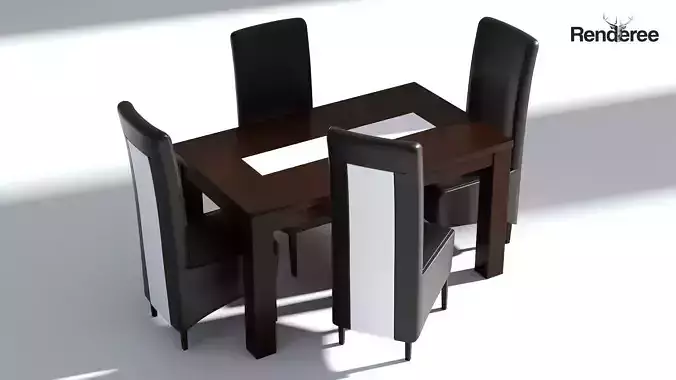 Dining Set - Wooden Table and Leather Chairs