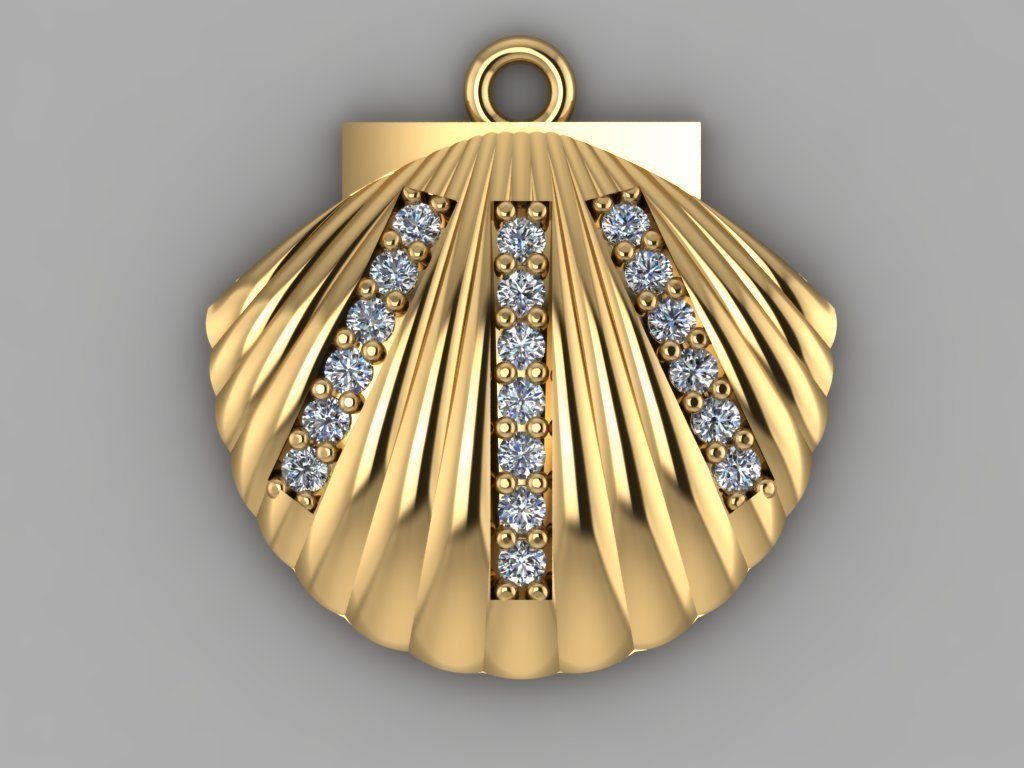 GC GOLD H075- shell Diamond Gold necklace 3D print model_1