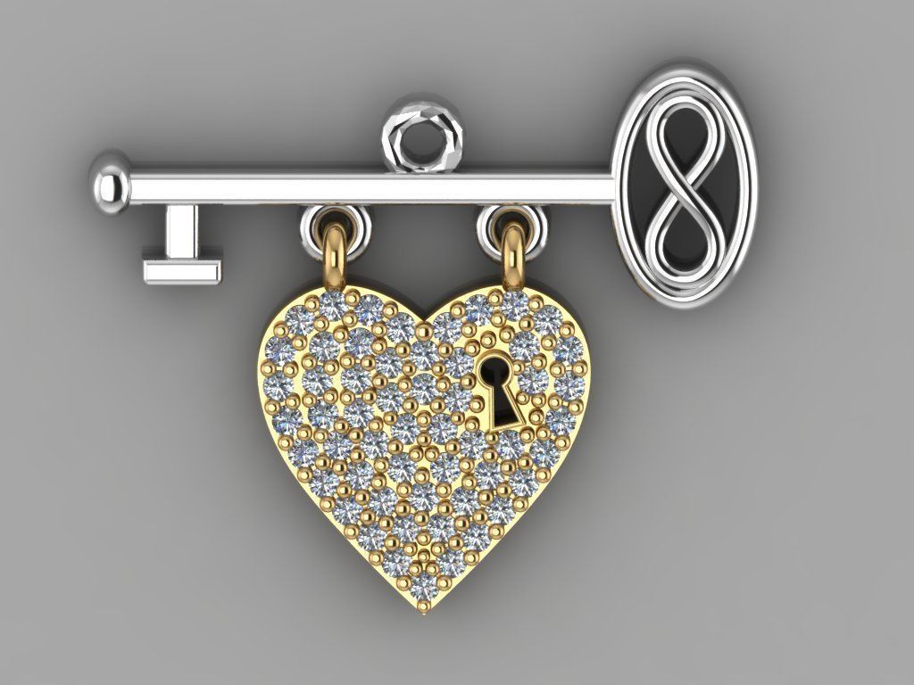 GC GOLD H077- key-heart Diamond Gold necklace 3D print model_1