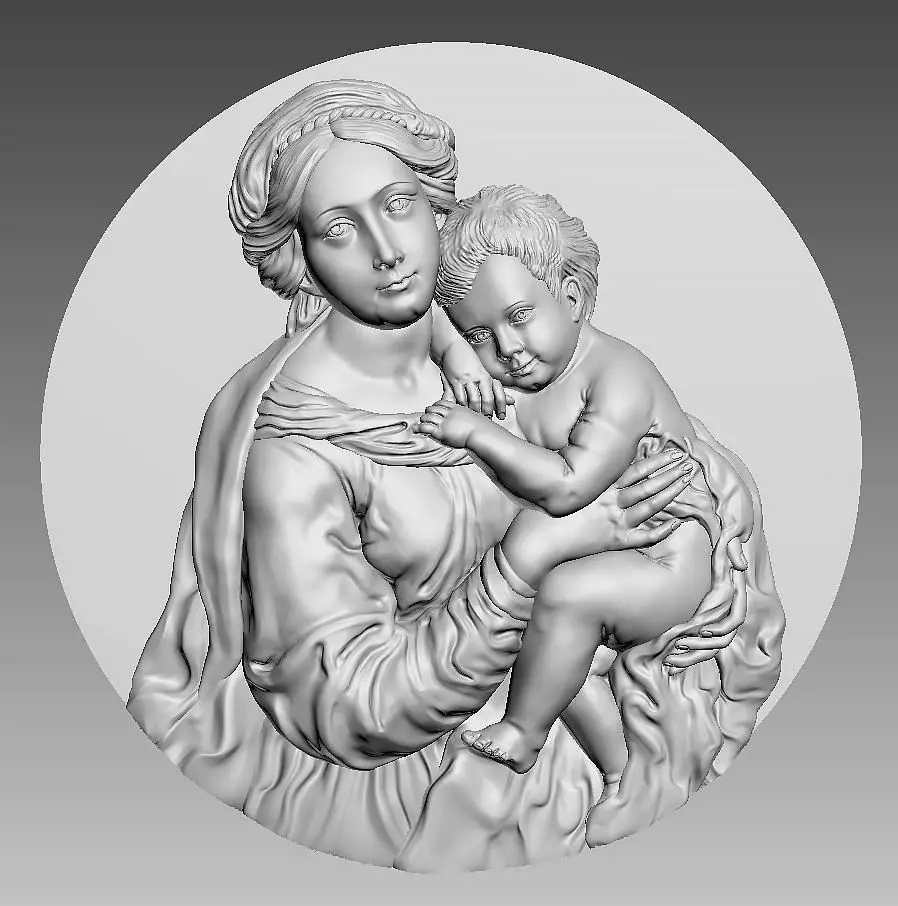 Madonna and Baby Jesus Highly Detailed 3D Bas Relief 3D print model_0