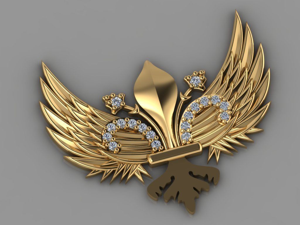 GC GOLD H093- Eagle Diamond Gold necklace 3D print model_2