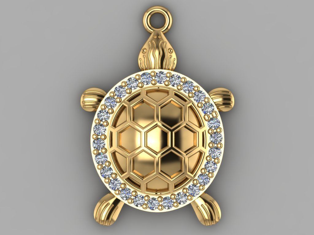 GC GOLD H096- turtle Diamond Gold necklace 3D print model_1