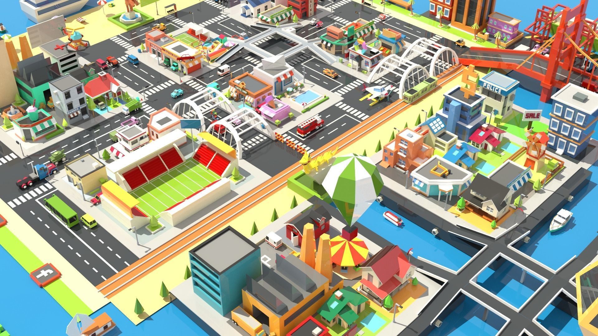 Traffic city Low-poly 3D model_2