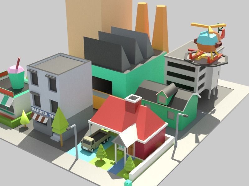 Traffic city Low-poly 3D model_8