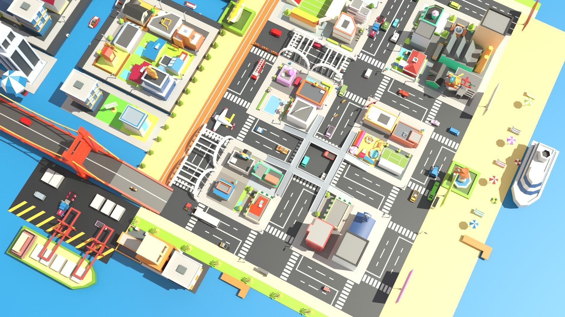 Traffic city Low-poly 3D model_5