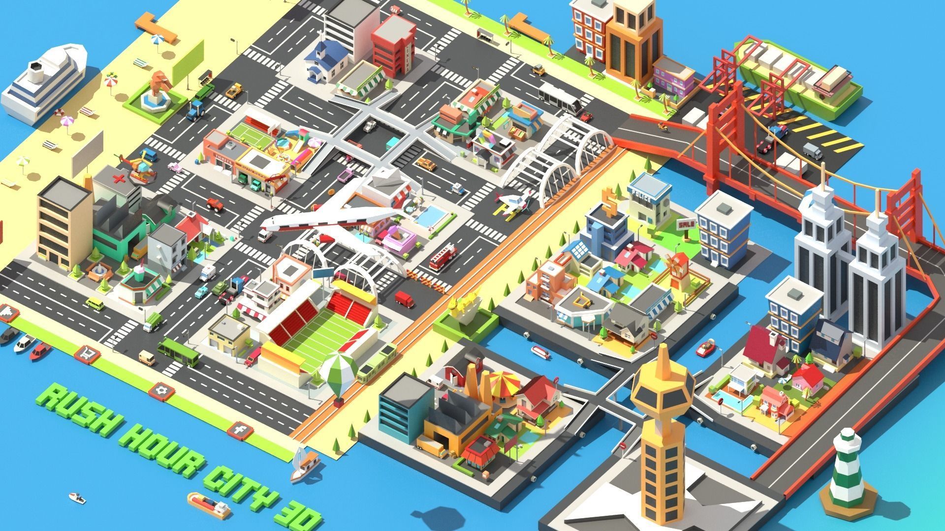 Traffic city Low-poly 3D model_3