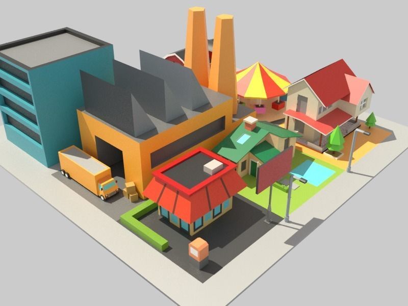 Traffic city Low-poly 3D model_6