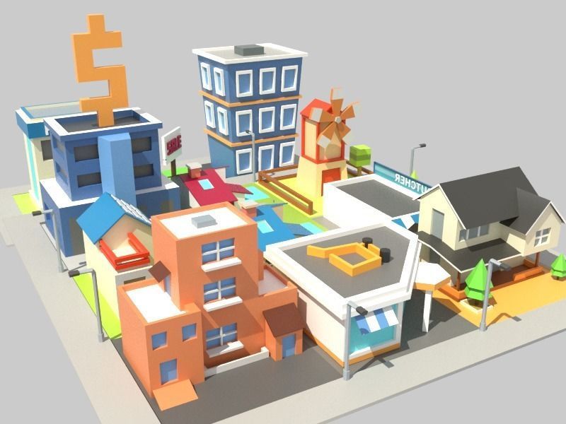 Traffic city Low-poly 3D model_7