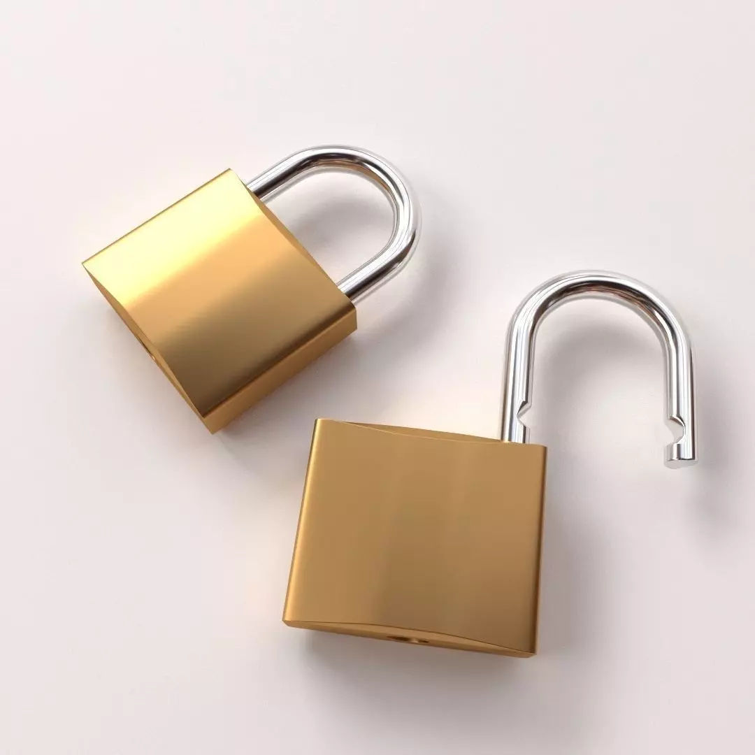 Padlock two golden padlocks 3D model_0