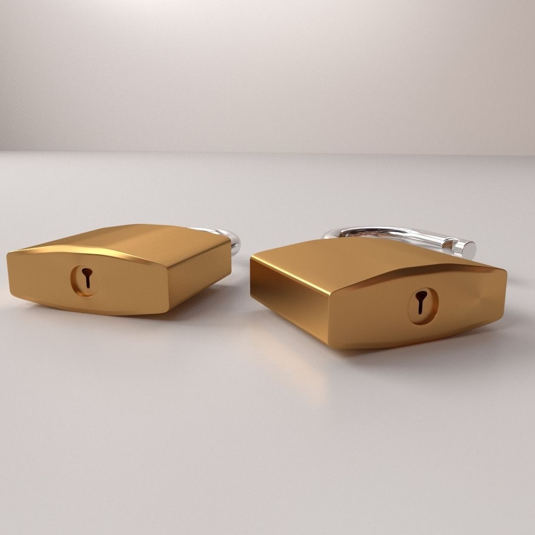 Padlock two golden padlocks 3D model_2