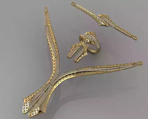 GC GOLD S003 - Diamond necklace earring ring bracelet gold set