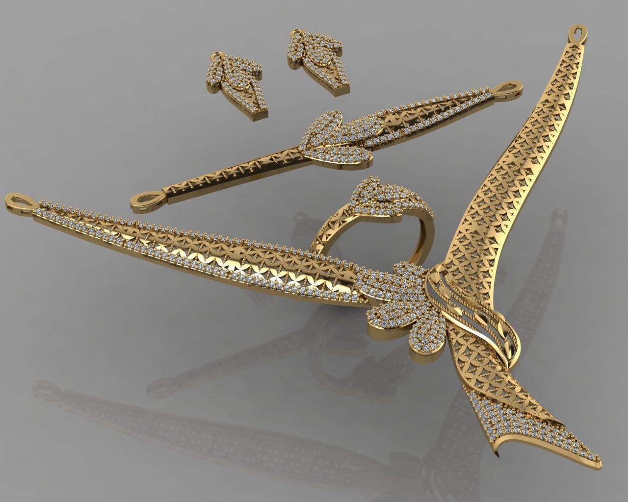 GC GOLD S004 - Diamond necklace earring ring bracelet gold set 3D print model_1